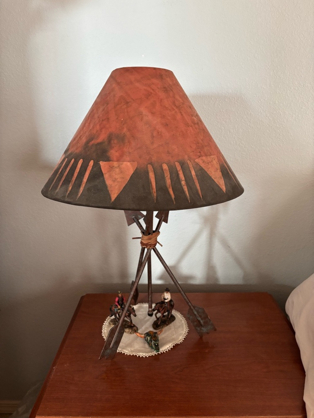 Rustic native Table Lamp with Painted Shade